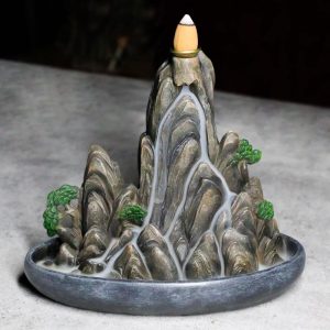 Eastern Feng Shui Tranquil Zen Rocky Mountain Range Backflow Cone Incense Holder