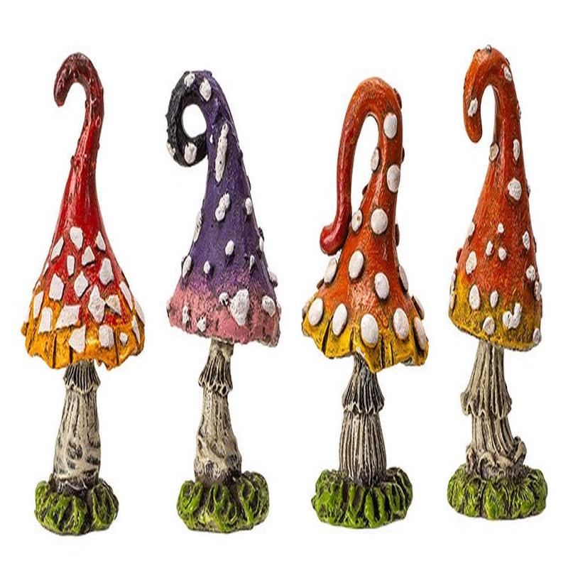 Enchanted Fairy Garden 3"H Mini Crooked Toadstool Mushrooms Figurine Set of 4