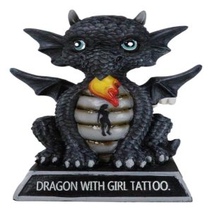 Fantasy Black Onyx Koan Cartoon Chibi Dragon Figurine Dragon With Girl Tattoo