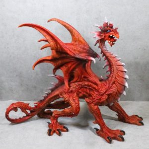Large 20"H Red Fire Elemental Pyre Dragon With Spikes And Armor Scales Figurine