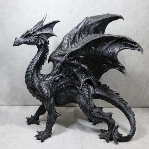 Large 24"L Nightfury Black Shadow Dragon Standing With Perched Up Wings Statue