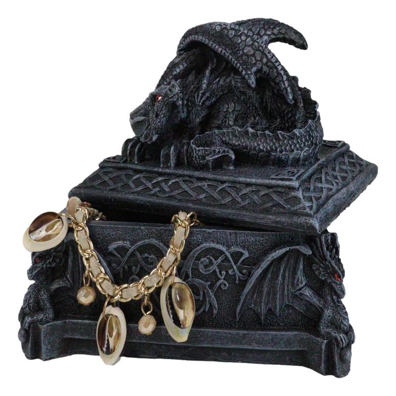 Medieval Dragon On Celtic Knotwork Hero's Cathedric Tomb Trinket Jewelry Box