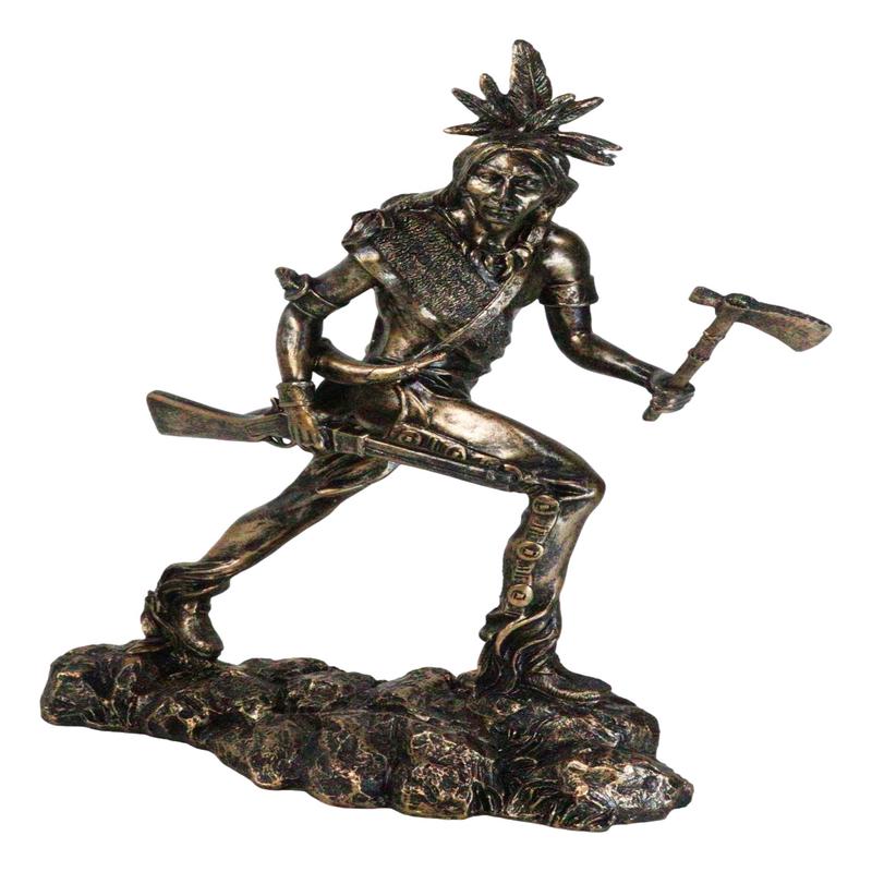 Native Sioux Indian Tribal Warrior Chief Holding Tomahawk Axe And Rifle Figurine