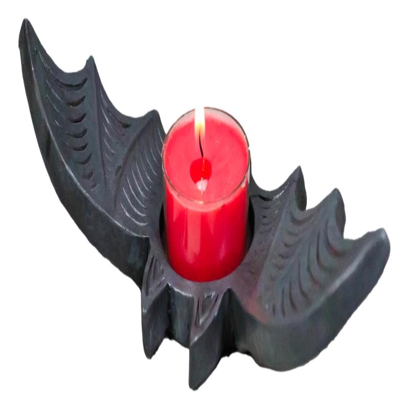 Pack Of 2 Gothic Black Cutout Winged Flying Vampire Bat Votive Candle Holders
