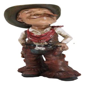 Rustic Western Cartoon Cowboy With Hat Gun Rope Saddle Smoking Cigar Figurine