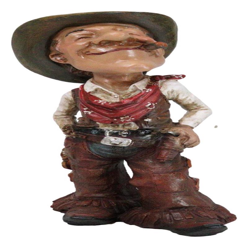 Rustic Western Cartoon Cowboy With Hat Gun Rope Saddle Smoking Cigar Figurine