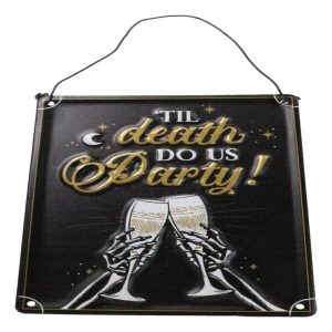 Set Of 2 Till Death Do Us Party Skeletons Toasting Champagne Metal Wall Signs