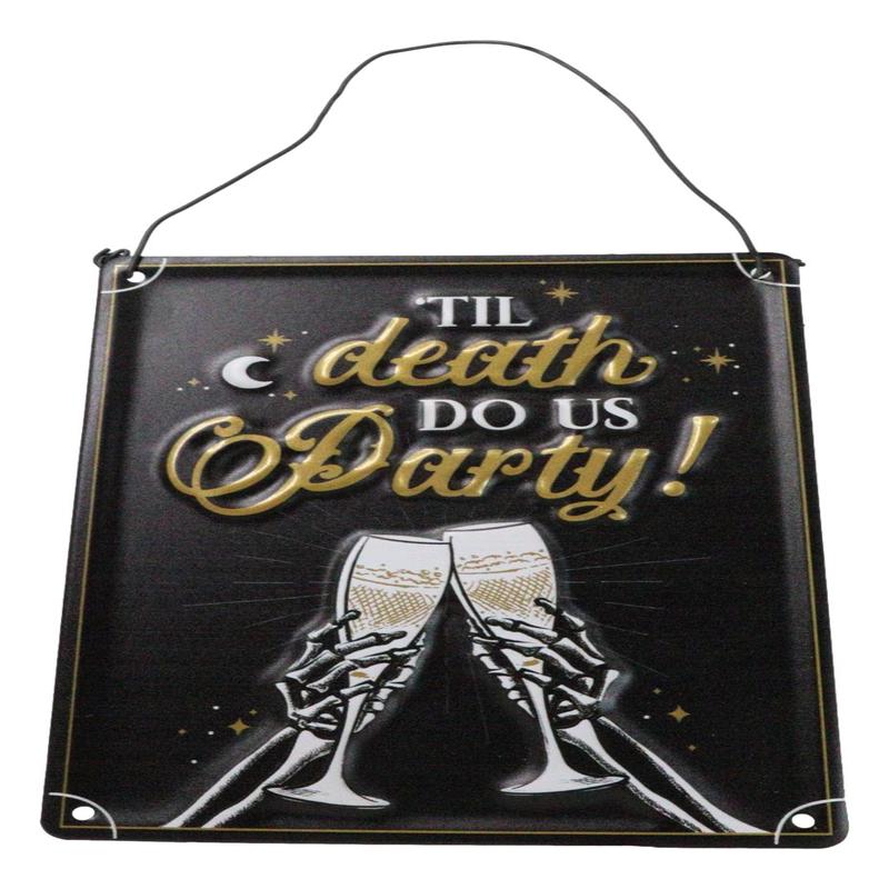 Set Of 2 Till Death Do Us Party Skeletons Toasting Champagne Metal Wall Signs