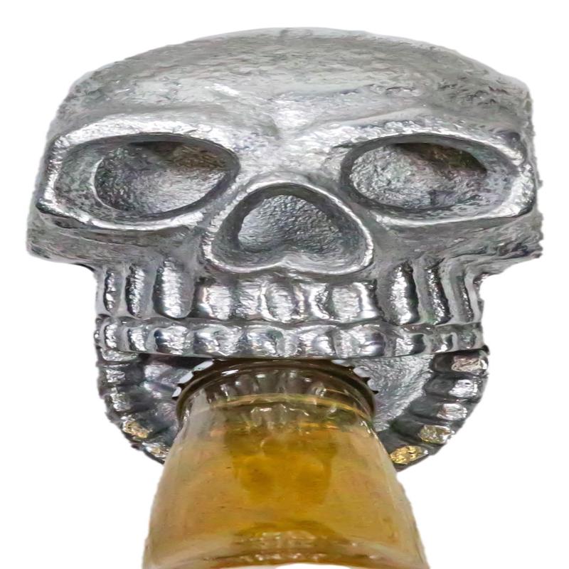 Silver Metal Bone Chilling Grinning Skull Skeleton Wall Beer Bottle Cap Opener