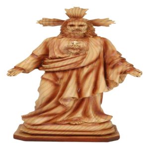 Standing Sacred Heart of Jesus Christ Catholic Christian Faux Wood Figurine
