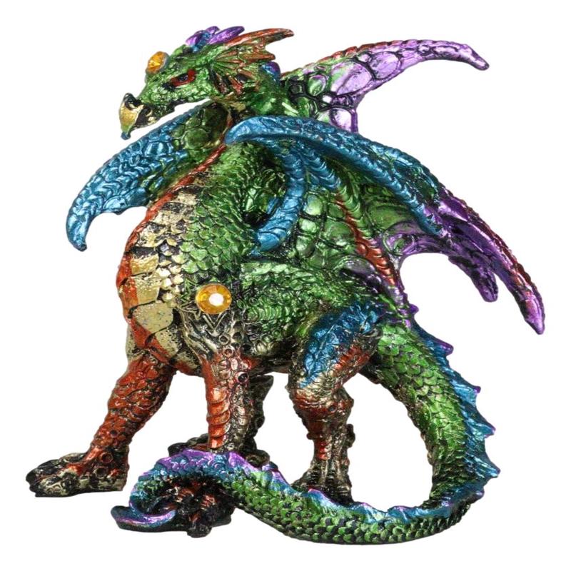 Standing Semi Metallic Rainbow Sky Horizon Dragon With Gemstones 4"H Figurine