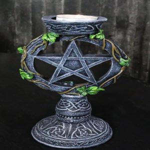 Wicca Pentagram Star In Circle With Celtic Knotwork Ivy Vine Votive Candleholder