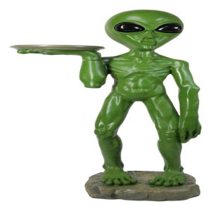 Bizarre Green ET Roswell UFO Alien Butler at Your Service Dish Stand Statue 25"H