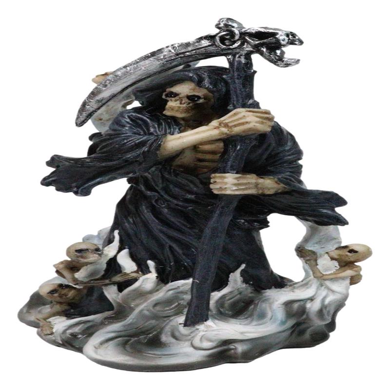 Black Death Plaque Grim Reaper Holding Scythe With Dead Soul Spirits Figurine
