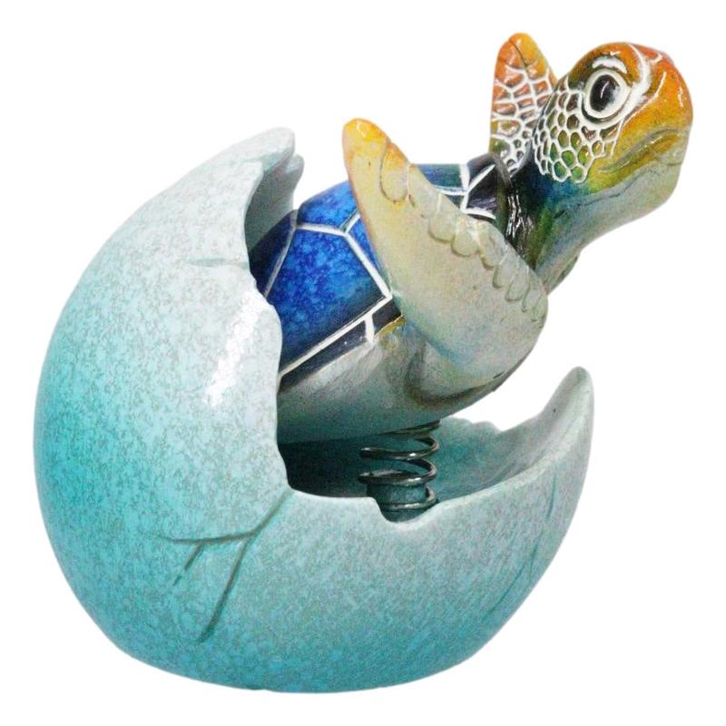 Blue Nautical Marine Sea Turtle Hatchling Emerging Out of Egg Mini Figurine