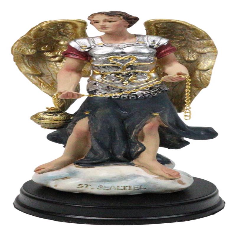Colorful Catholic Church Archangel Saint Sealtiel with Golden Censer Figurine
