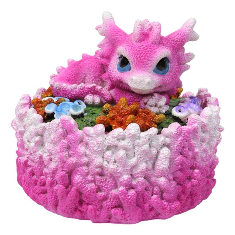 Cute Hot Pink Hatchling Dragon Sleeping On Coral Reef Decorative Trinket Box