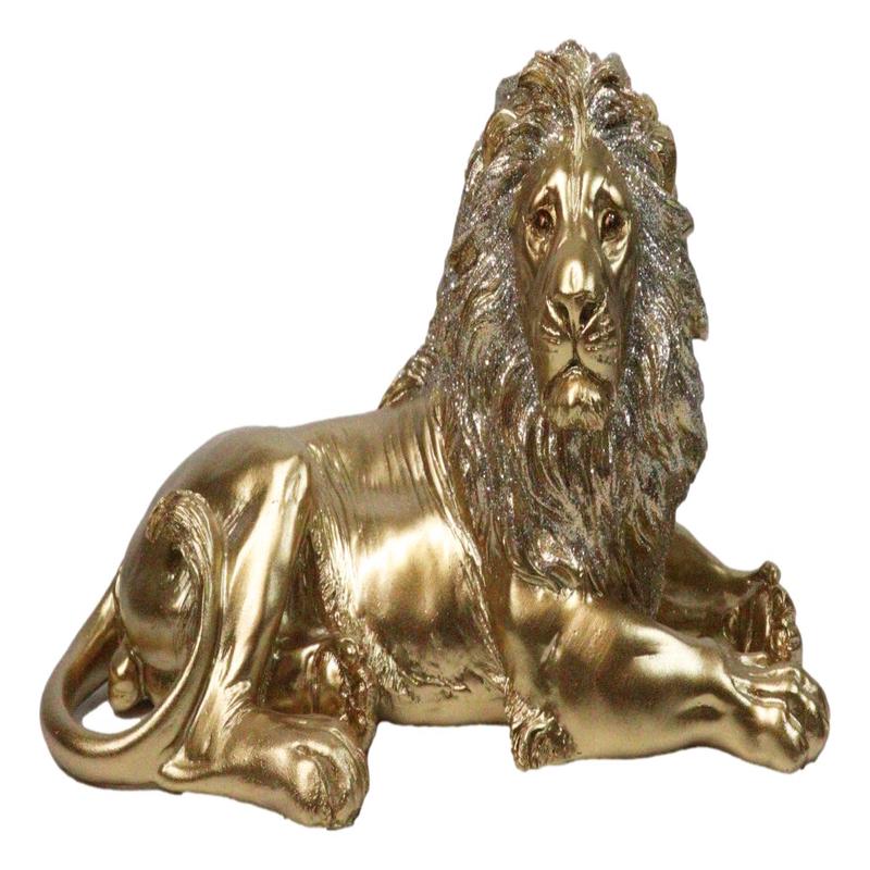 Faux Brass Gold African Safari In Regal Pose Lion King of The Jungle Figurine
