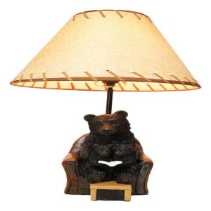Forest Bedtime Story Mama Bear Reading to Cub Bears On Cozy Couch Table Lamp