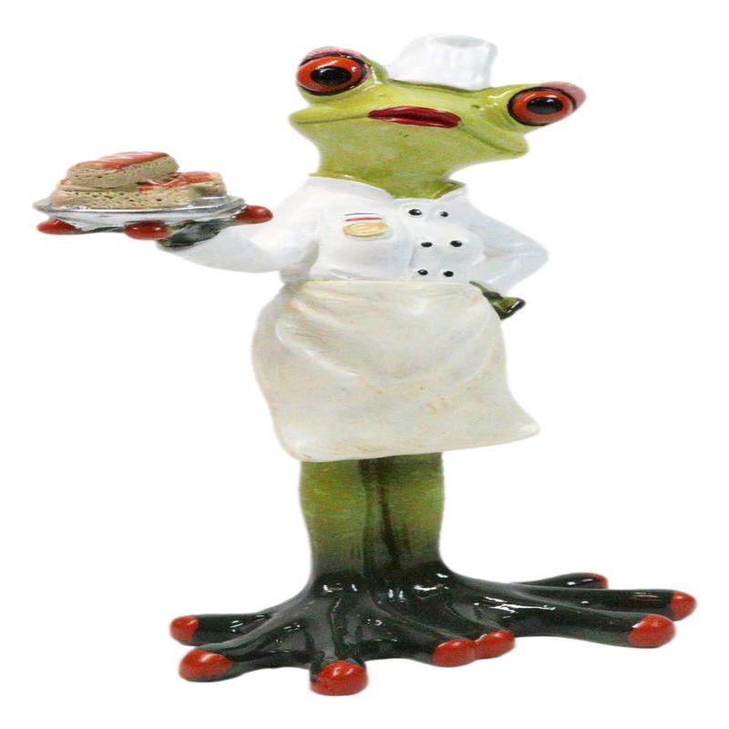 French Mademoiselle Boulangere Baker Frog Lady With Small Cakes Figurine