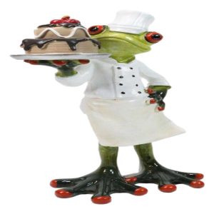 French Monsieur Baker Frog With Birthday Cake Decorative Figurine