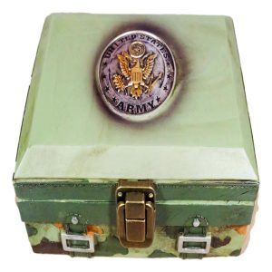 Green Military US Army Emblem Officer Briefcase Camo Decorative Trinket Box