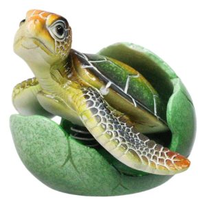 Green Nautical Marine Sea Turtle Hatchling Emerging Out of Egg Mini Figurine