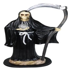 Large 2 Feet Tall Holy Death Santa Muerte Holding Scythe In Black Robe Statue
