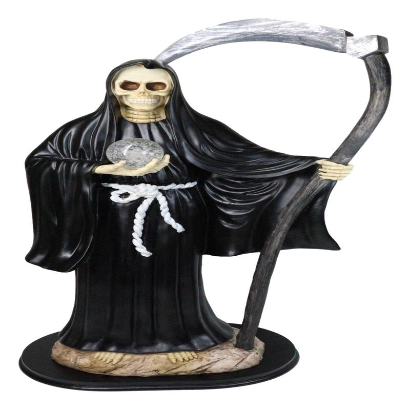 Large 2 Feet Tall Holy Death Santa Muerte Holding Scythe In Black Robe Statue