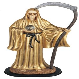 Large 2 Feet Tall Holy Death Santa Muerte Holding Scythe In Gold Robe Statue