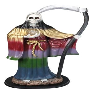 Large 2 Feet Tall Holy Death Santa Muerte Holding Scythe In Rainbow Robe Statue