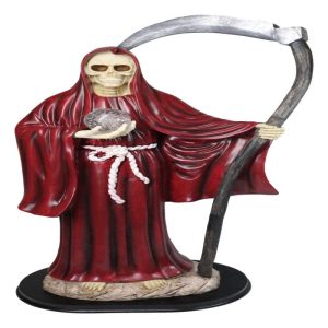 Large 2 Feet Tall Holy Death Santa Muerte Holding Scythe In Red Robe Statue