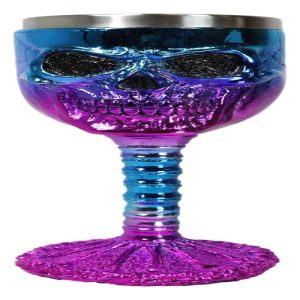 Metallic Blue And Pink Plated Skull With Skeleton Spine And Bones Wine Goblet
