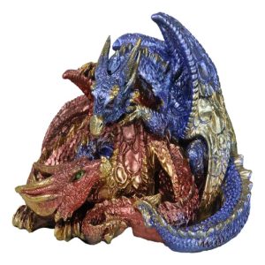 Metallic Iridescent Red and Blue Dragon Family Sleeping Peacefully Figurine