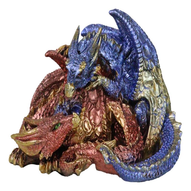 Metallic Iridescent Red and Blue Dragon Family Sleeping Peacefully Figurine