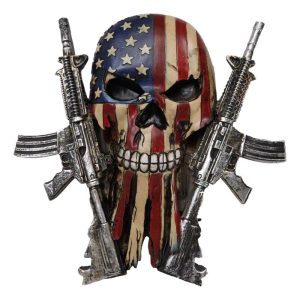 Military American Flag Star Spangled Banner Skull With 2 Gun Rifles Wall Decor