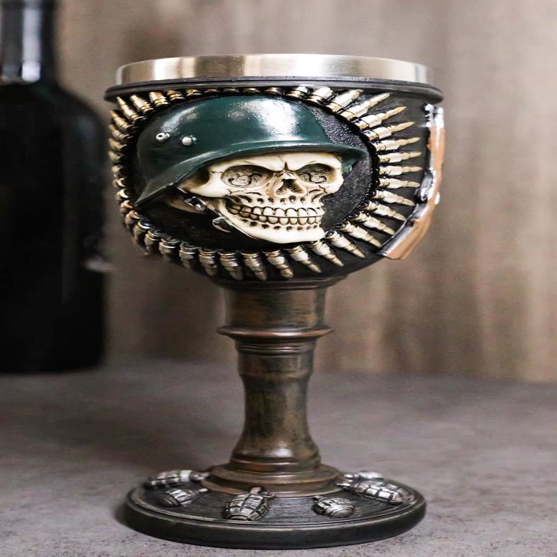 Military Army Platoon Soldier Skull With Helmet Bullets And Rifles Wine Goblet