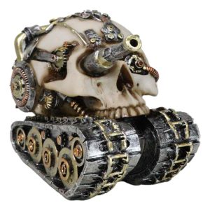 Military War Steampunk Android Gearwork Robotic Cyborg Skull Tank Figurine