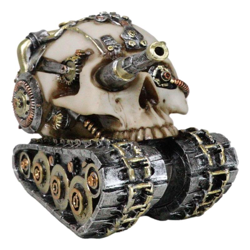 Military War Steampunk Android Gearwork Robotic Cyborg Skull Tank Figurine