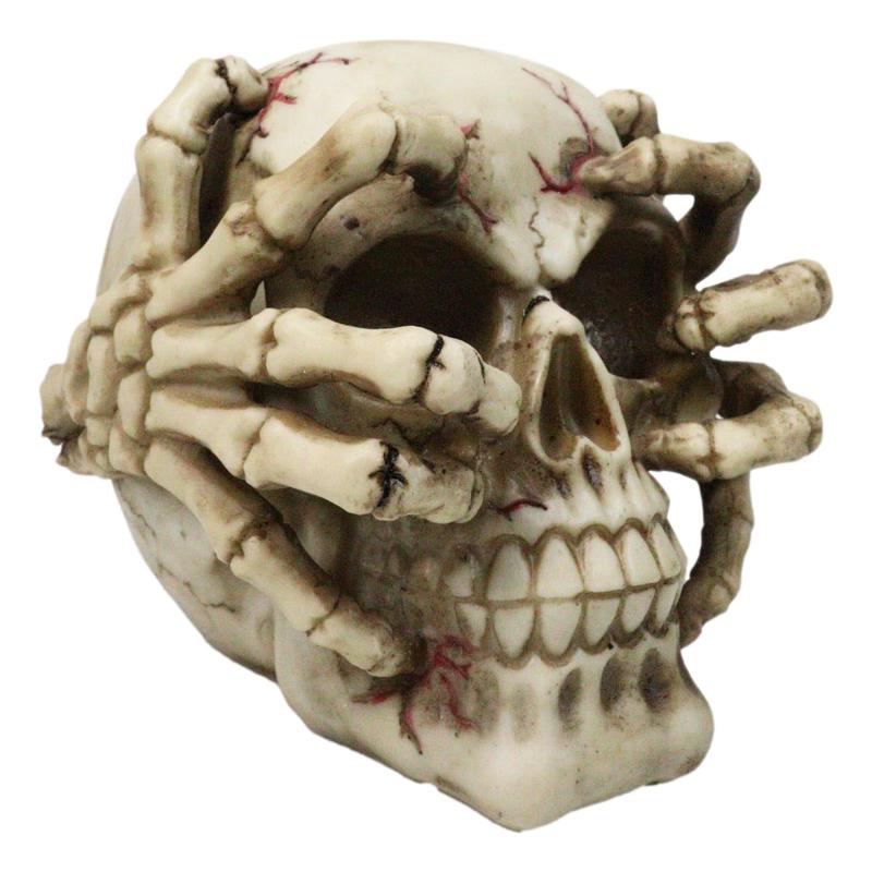 Ossuary Macabre Evil Skull With Skeleton Claws On Bloody Cranium Figurine