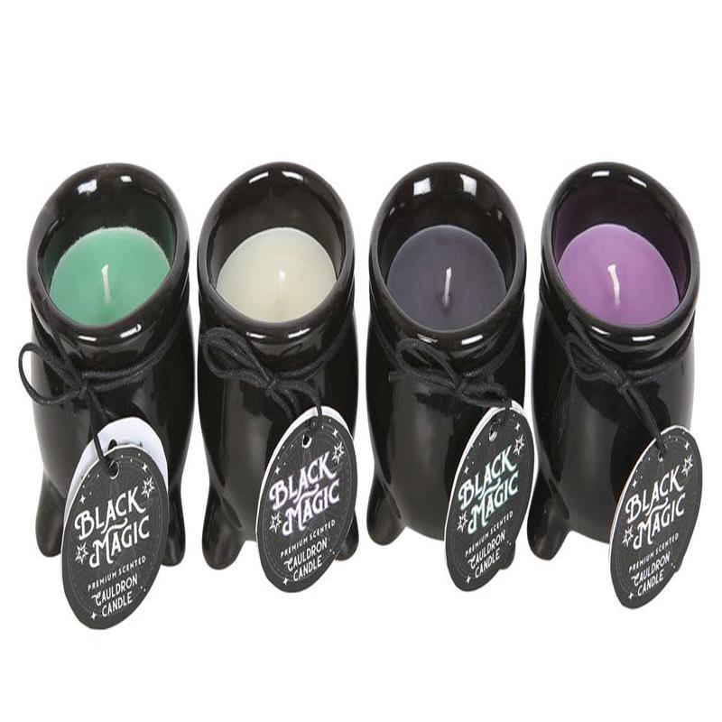 Pack of 12 Ceramic Witch Halloween Black Magic Cauldron Scented Pillar Candles