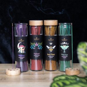 Pack Of 20 Dark Forest Fragranced Incense Sticks With Wood Holder Display Set