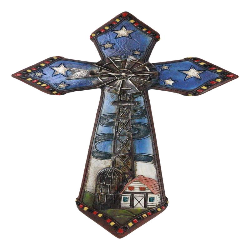 Rustic Country Windmill By Cottage Barn Home With Starry Night Skies Wall Cross