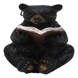 Rustic Forest Western Bookworm Black Bear with Glasses Reading Book Figurine