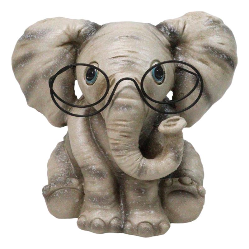 Safari African Savanna Whimsical Elephant Young Calf Wearing Glasses Figurine