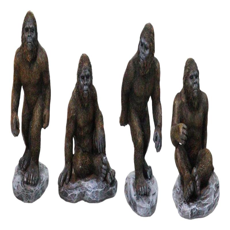 Set of 4 Forest Mythical Creature Sasquatch Big Foot Cryptid Apes Figurines