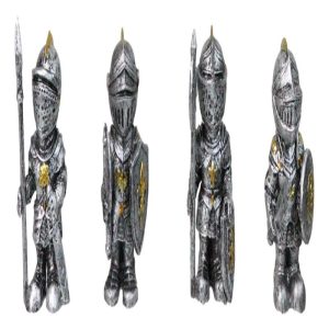 Set of 4 Medieval Suit of Armor Knights With Axe Sword Shields Mini Figurines