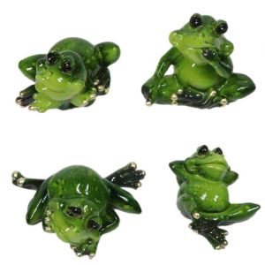 Set of 4 Whimsical Green Pond Frogs in Multiple Poses Decorative Figurines