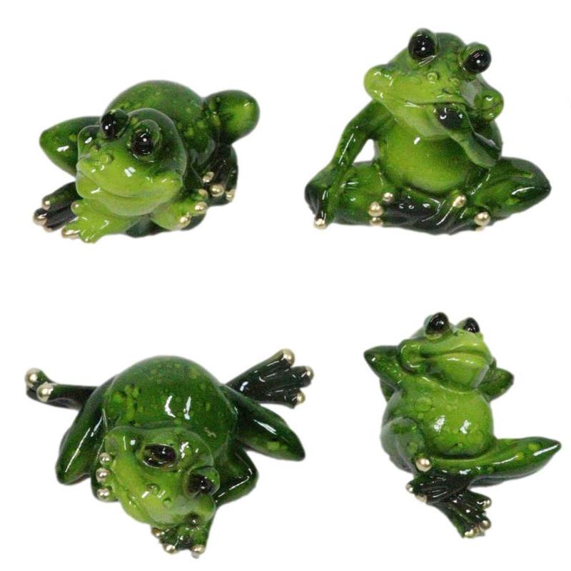 Set of 4 Whimsical Green Pond Frogs in Multiple Poses Decorative Figurines