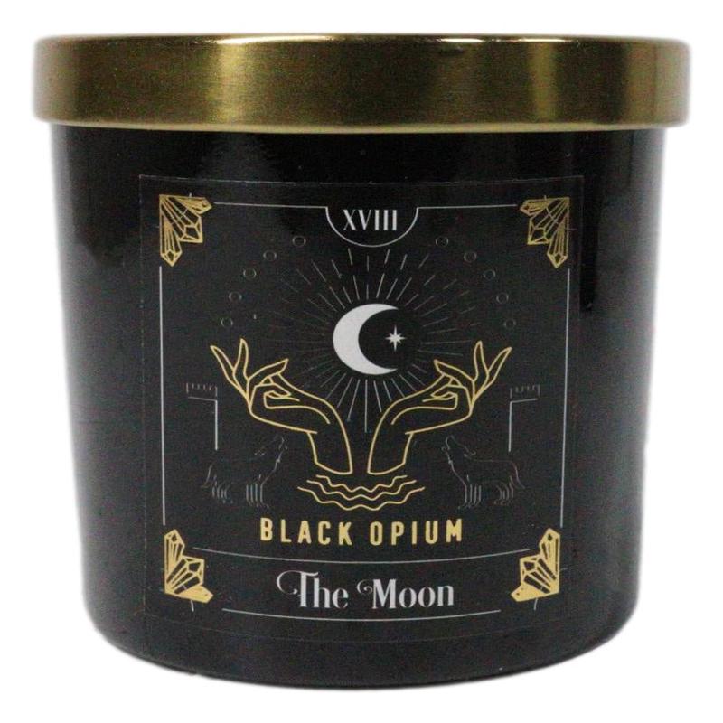 Wicca Witchcraft Mystic Tarot The Moon Black Opium Scented Candle With Gold Lid
